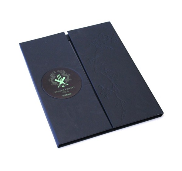 new menu print/position A4 MENU HOLDER/COVER/FOLDER IN BLUE LEATHER LOOK PVC